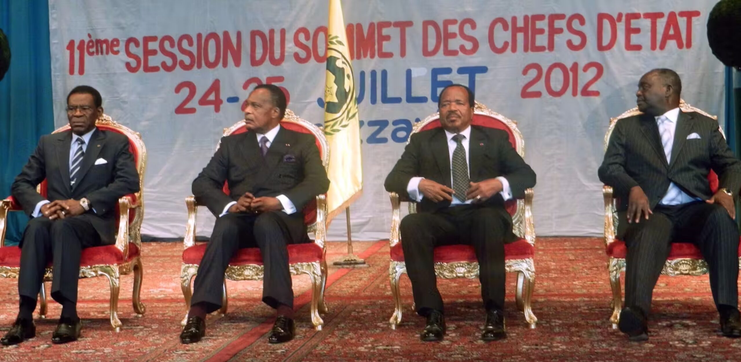 From left: President Teodoro Obiang Nguema of Equatorial Guinea, Denis Sassou Nguesso of Congo, Paul Biya of Cameroon and François Bozizé of the Central African Republic in July 2012 in Brazzaville. 