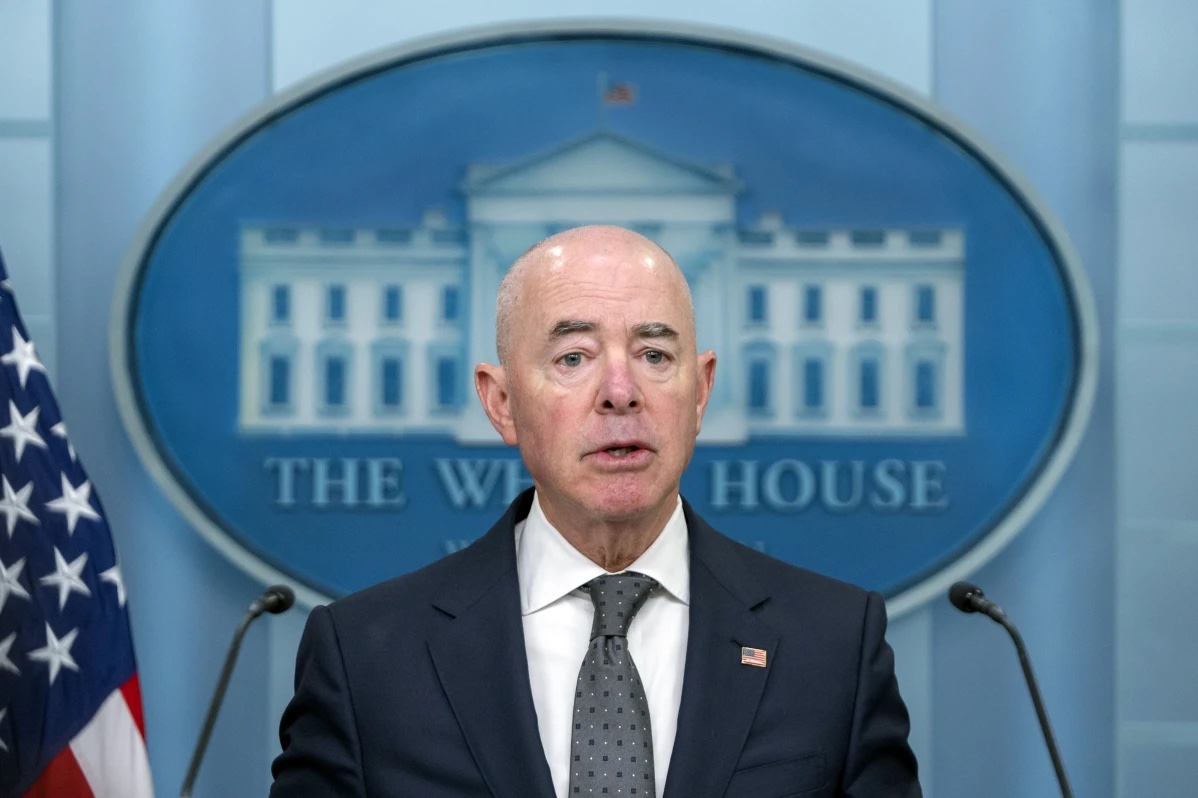 Homeland Security Secretary Alejandro Mayorkas speaks Tuesday, Oct. 1, 2024, during a briefing at the White House in Washington. 