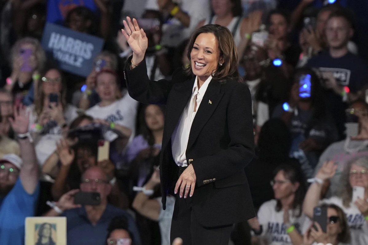 Democratic presidential nominee Vice President Kamala Harris speaks during a campaign event at East Carolina University, Sunday, Oct. 13, 2024, in Greenville, N.C.