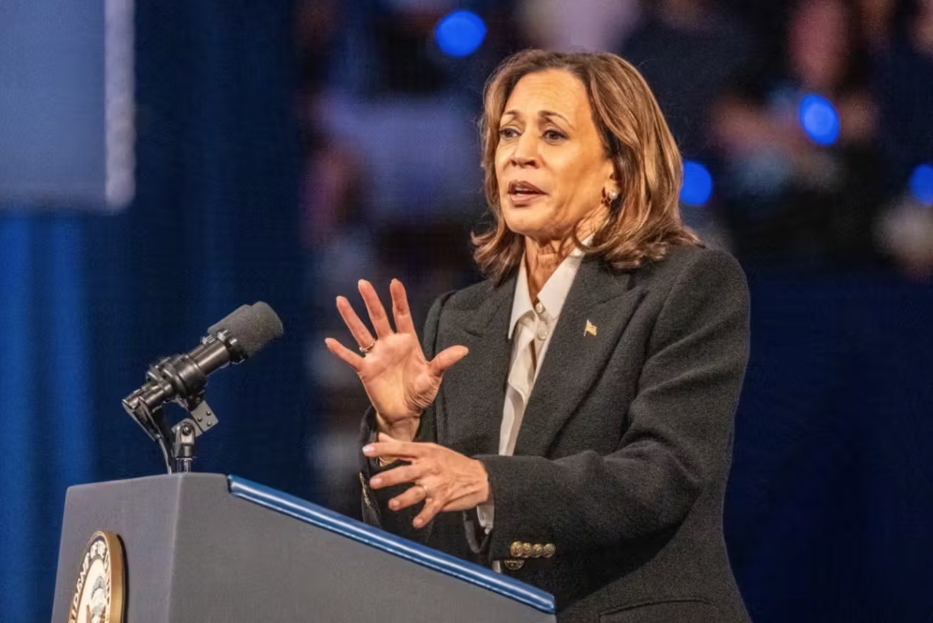 The current US vice president and Democratic presidential candidate, Kamala Harris, speaks during a campaign rally in North Carolina on October 13. 