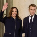 French President Macron welcomes US Vice President Kamala Harris for a meeting at Elysee Palace In Paris, in November, 2021.