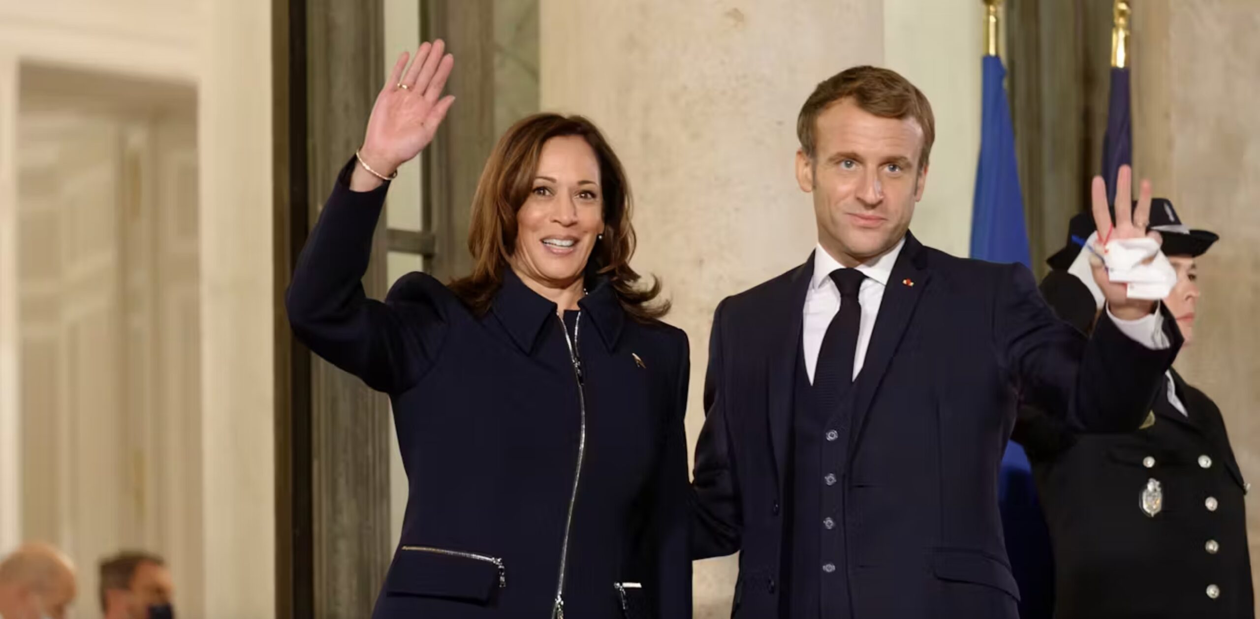 French President Macron welcomes US Vice President Kamala Harris for a meeting at Elysee Palace In Paris, in November, 2021.