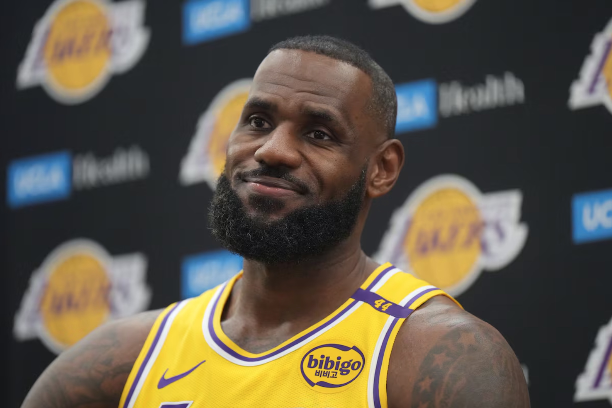 Sep 30, 2024; El Segundo, CA, USA; Los Angeles Lakers forward LeBron James (6) during media day at the UCLA Health Training Center. 