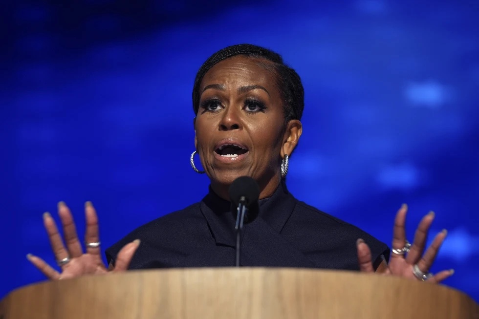 Former first lady Michelle Obama speaks during the Democratic National Convention Aug. 20, 2024, in Chicago.