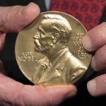 A close-up view of a Nobel Prize medal at the National Institutes of Health (NIH) in Bethesda, Md., Tuesday, Dec. 8, 2020.