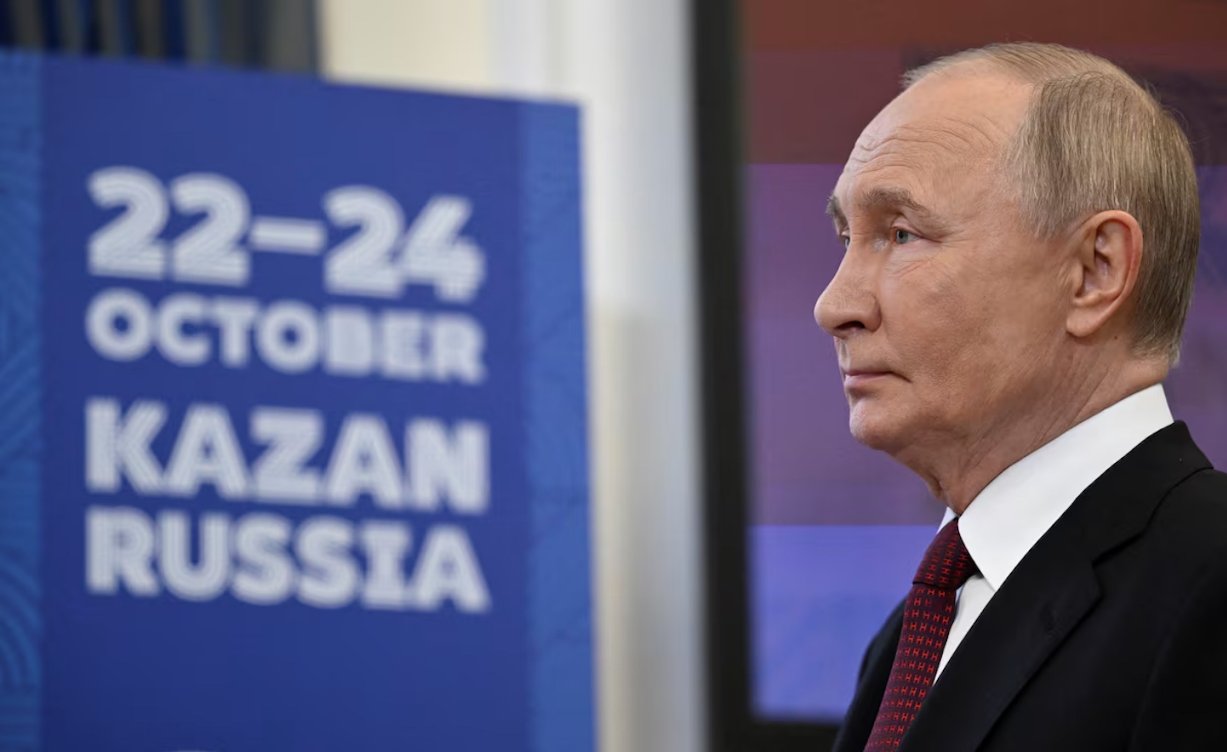 Russia's President Vladimir Putin looks on prior to a meeting with Dilma Rousseff, Chair of the New Development Bank and former president of Brazil, on the sidelines of the BRICS summit in Kazan, Russia October 22, 2024. 