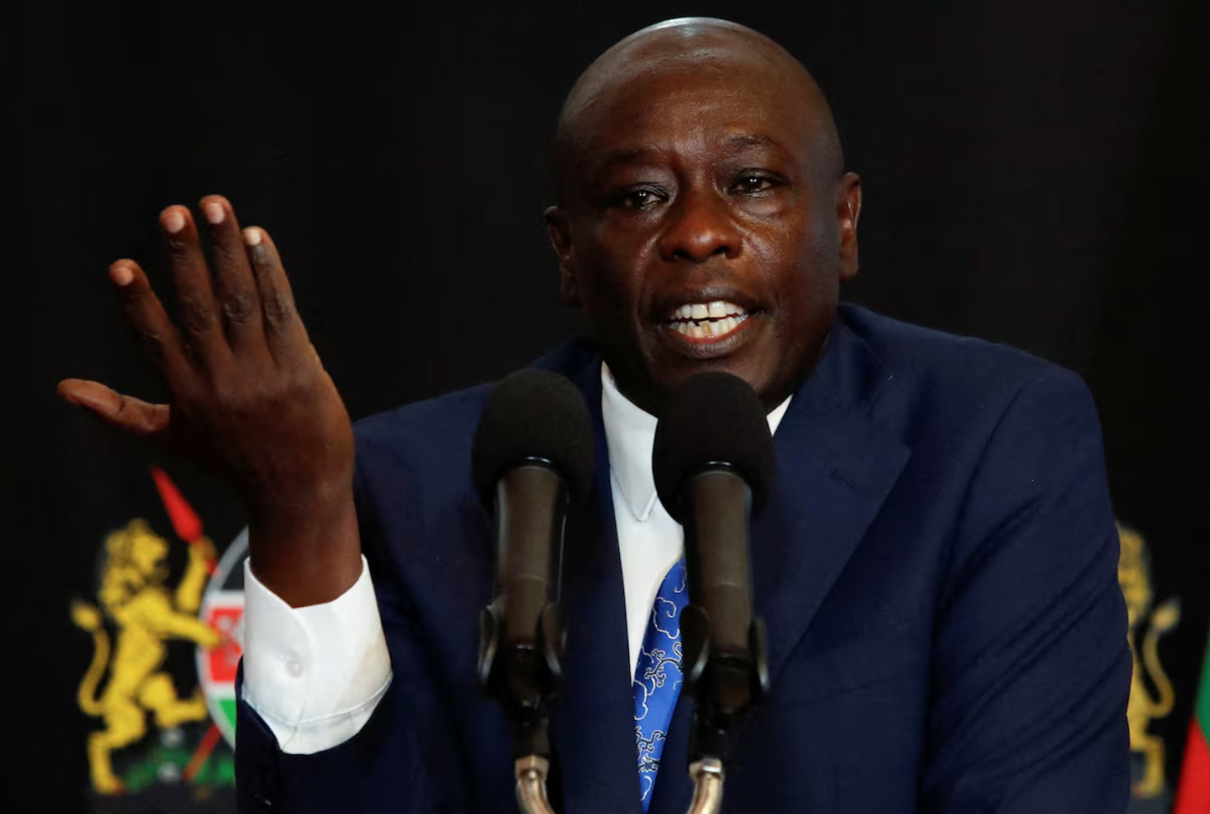 Kenya's Deputy President Rigathi Gachagua speaks during a press conference, ahead of lawmakers' vote over his impeachment motion at his residence in Karen, Nairobi Kenya, October 7, 2024. 