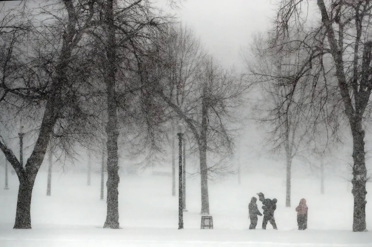 Snow falls on Boston Common, Saturday, Jan. 29, 2022, in Boston. 