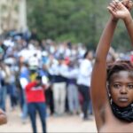 Students protesting the cost of university fees in Johannesburg, 2016.