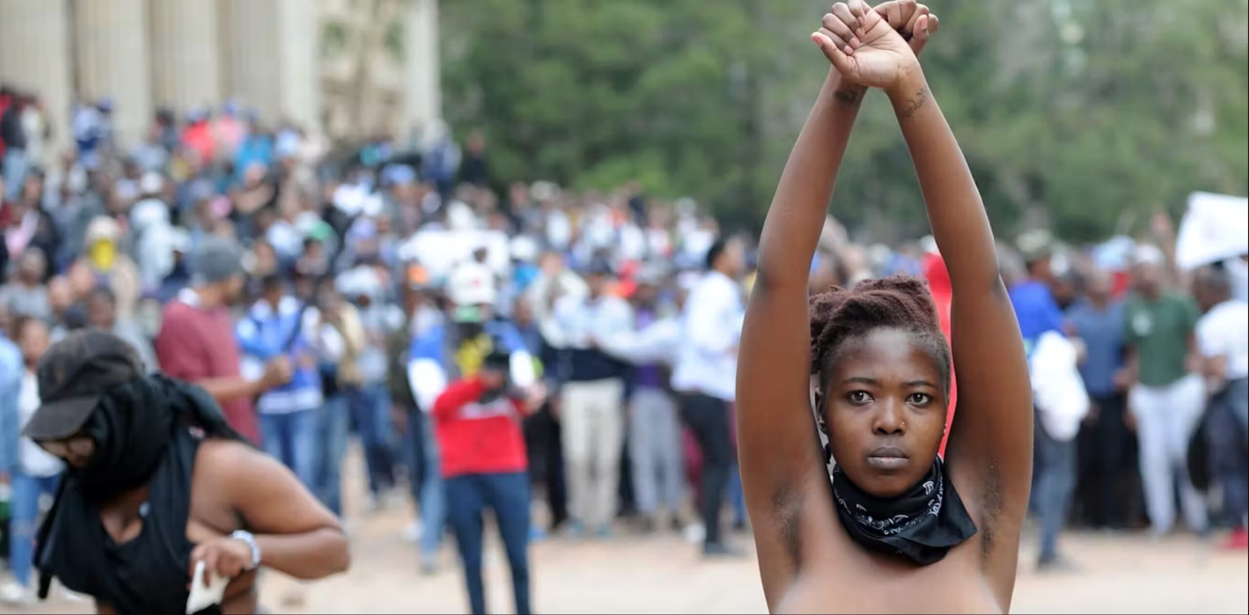 Students protesting the cost of university fees in Johannesburg, 2016. 