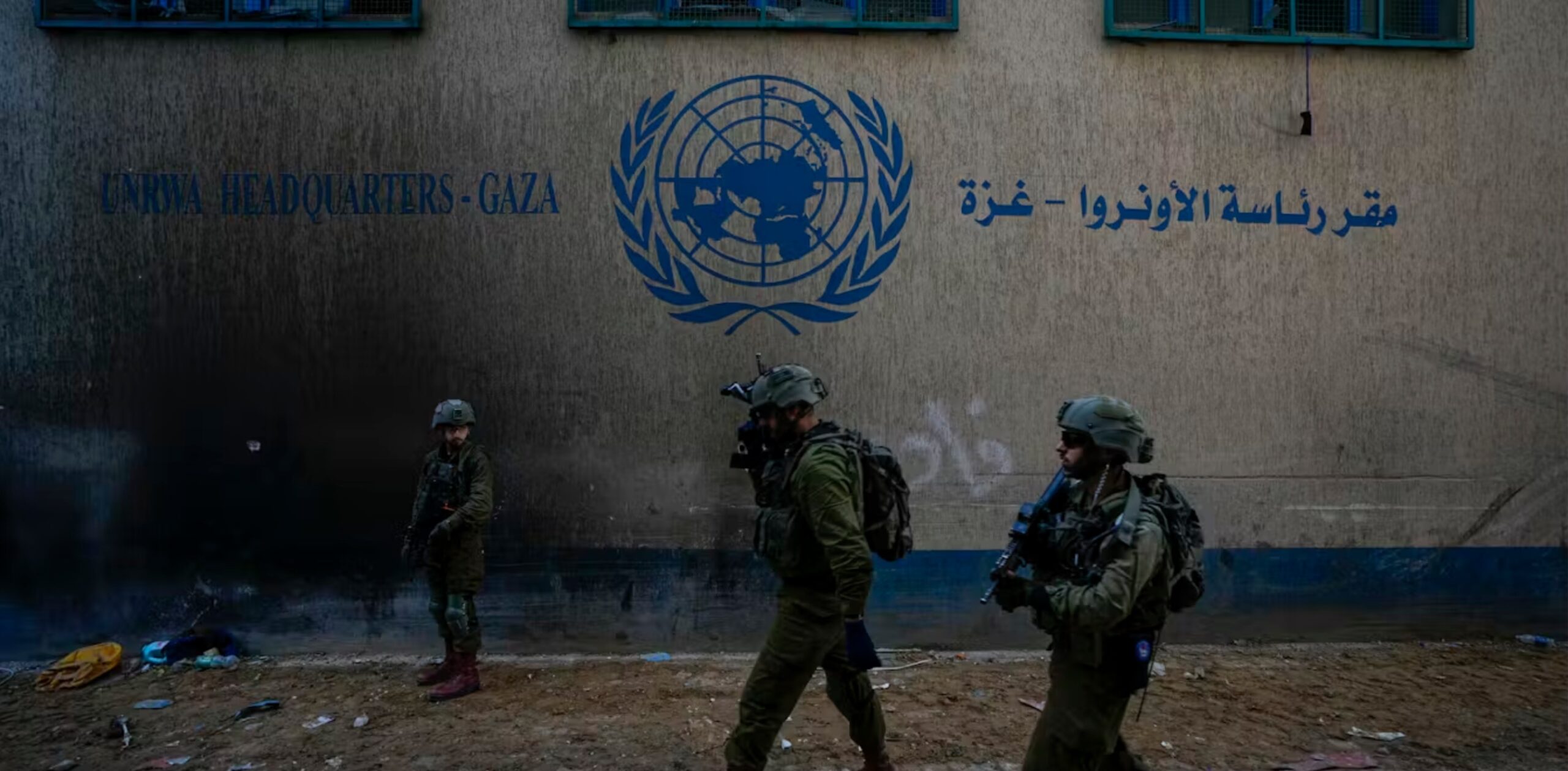 Israeli soldiers enter the UNRWA headquarters in Gaza on Feb. 8, 2024. 