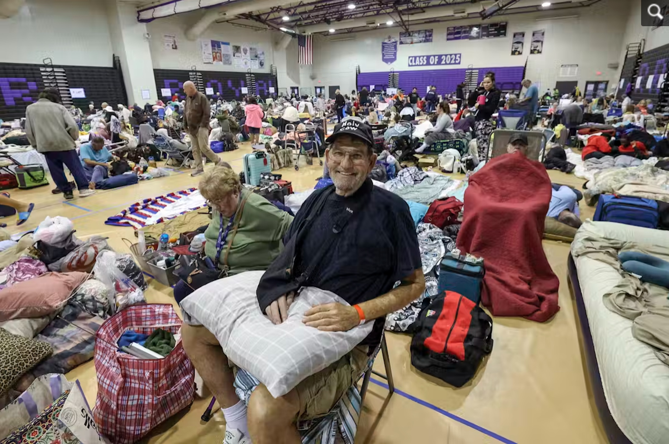 
At least 700 people stayed in chairs or on air mattresses at River Ridge Middle/High School in New Port Richey, Fla., during Hurricane Milton. 
