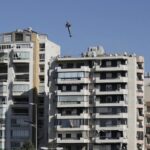 CAPTION CORRECTS TYPE OF MUNITION A bomb dropped from an Israeli jet hits a building in Ghobeiri, Beirut, Lebanon, Tuesday, Oct. 22, 2024.