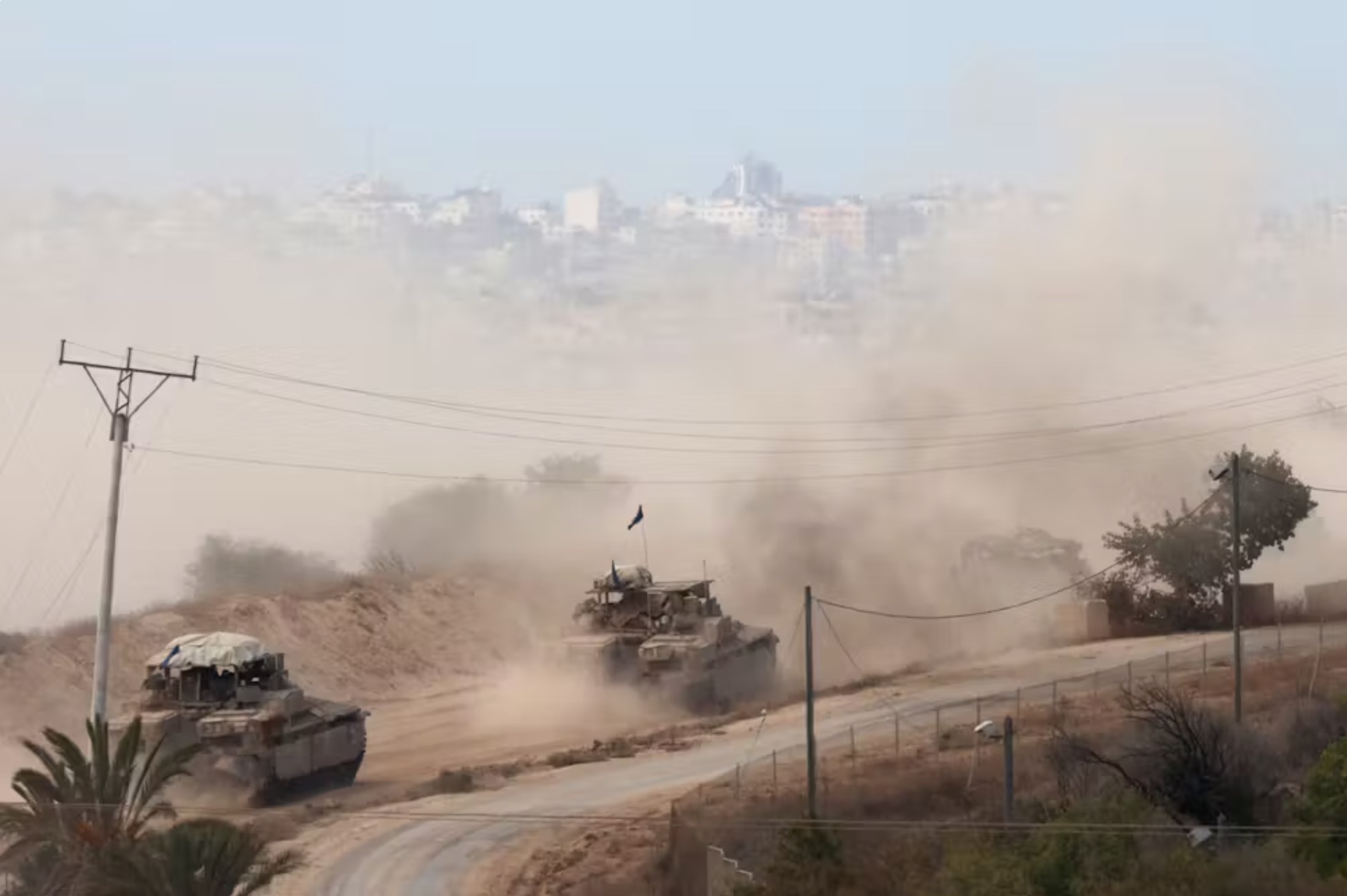 A convoy of Israeli armoured vehicles making its way to the northern Gaza Strip on October 6 2024. 