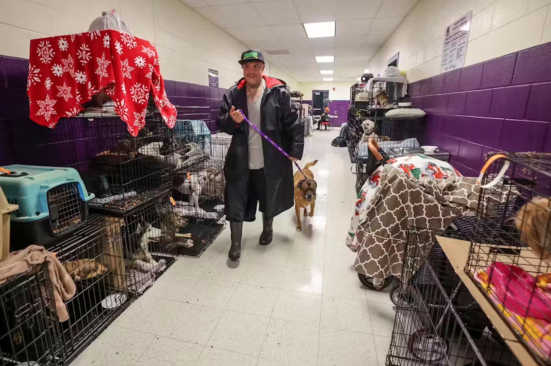 Some shelters allow small pets, but many don’t. This high school-turned-shelter in New Port Richey, Fla., had 283 registered pets. 