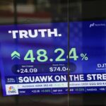 The stock price for Truth Social is shown at the Nasdaq building on March 26, 2024, in New York.