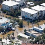 An aerial view shows streets flooded after Hurricane Milton's landfall, in Siesta Key, Florida, U.S., October 10, 2024.