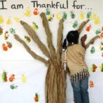 A student places her handprint along with those of other students at a primary school in Lufkin, Texas on Tuesday, Nov. 22, 2005.