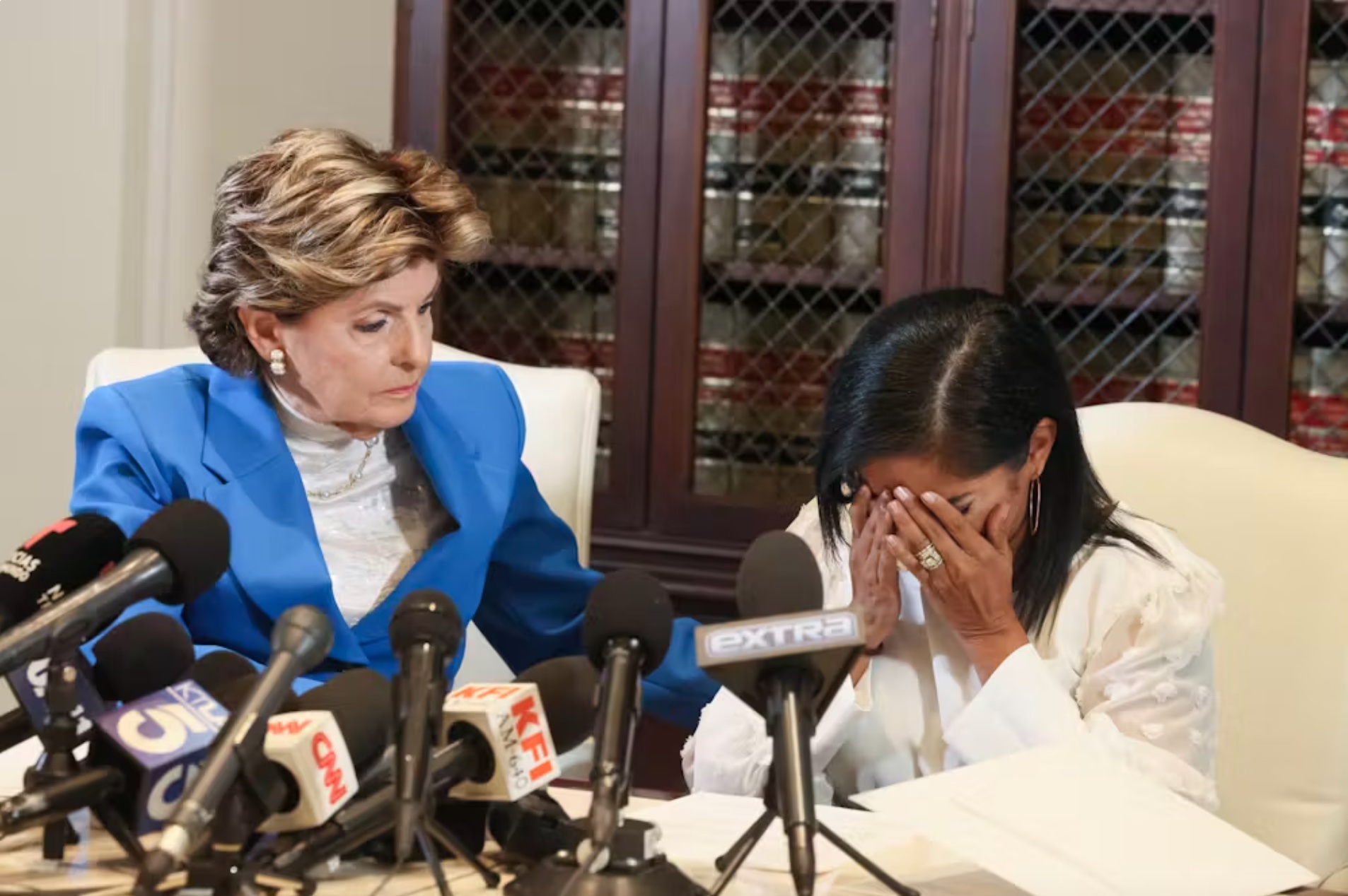 An attorney holds a press conference in Los Angeles on Sept. 24, 2024, with Thalia Gates, right, an alleged victim of Sean Combs. 