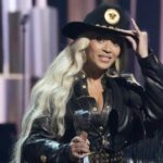 Beyonce, left, accepts the Innovator Award during the iHeartRadio Music Awards, April 1, 2024, at the Dolby Theatre in Los Angeles.