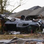 Damage from a tornado is seen along Pinewood Drive in Oklahoma City, Sunday, Nov. 3, 2024.