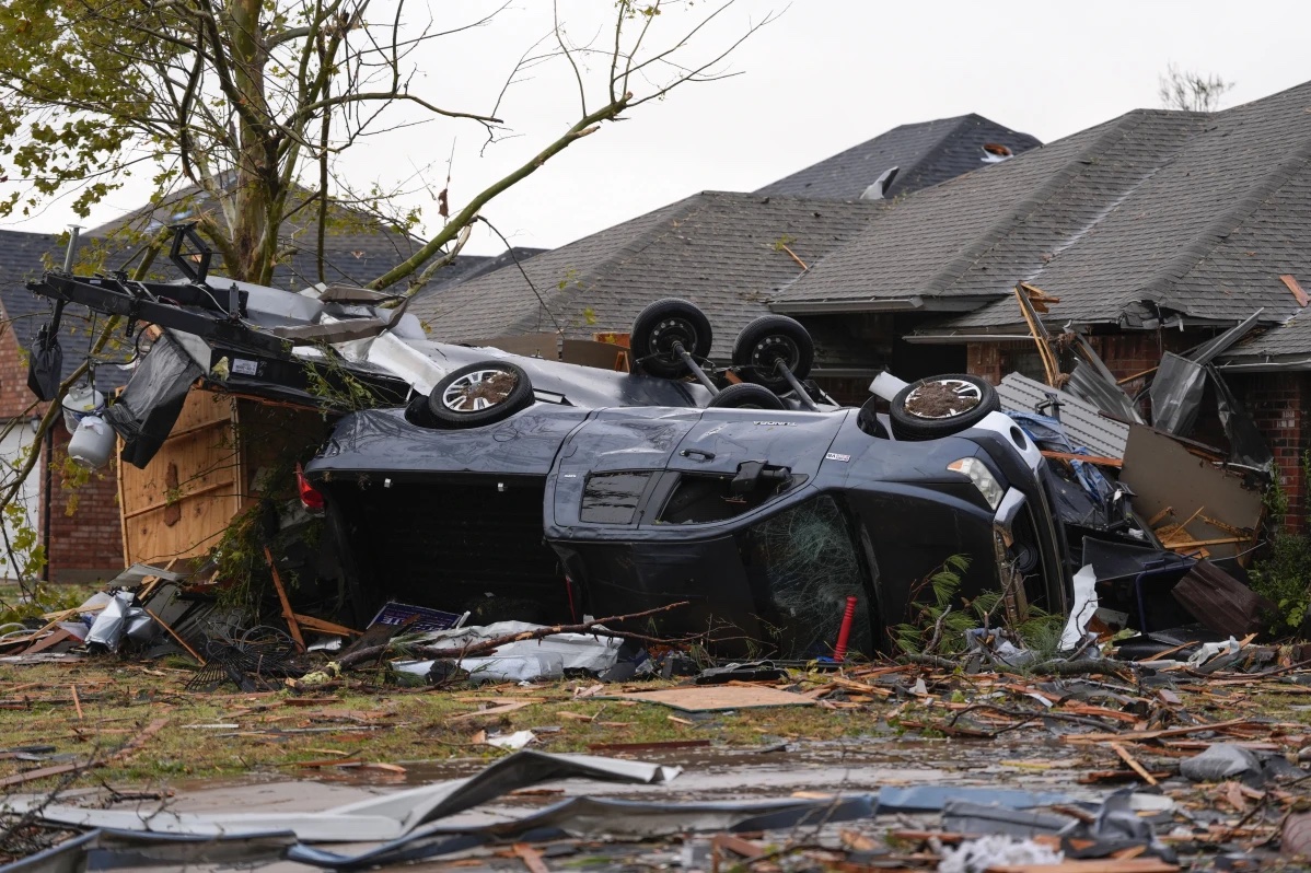 Damage from a tornado is seen along Pinewood Drive in Oklahoma City, Sunday, Nov. 3, 2024. 