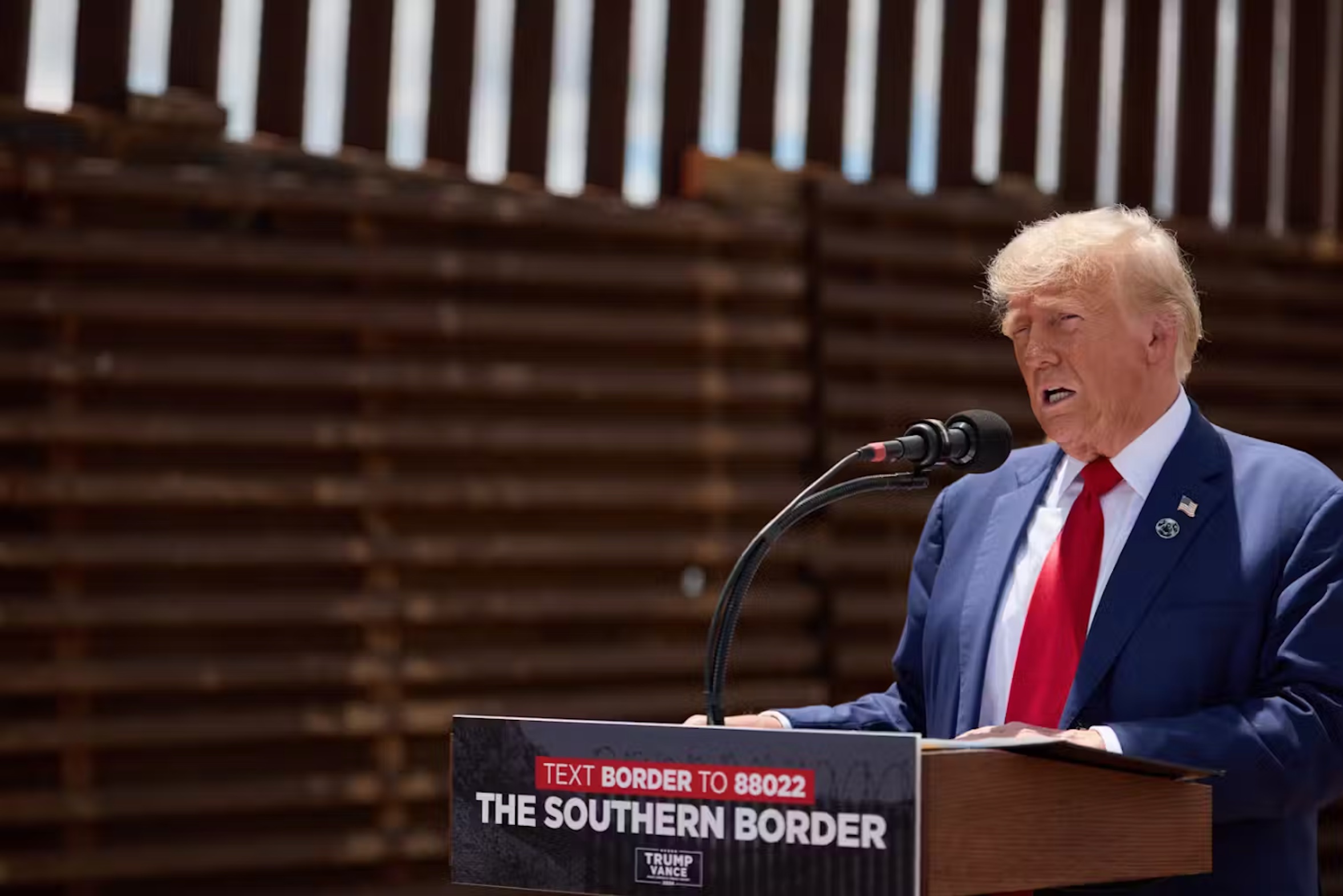 Trump, speaking here at the southern US border, made migration and deportation central to his campaign. 