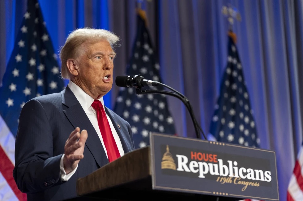 President-elect Donald Trump speaks at meeting of the House GOP conference, Wednesday, Nov. 13, 2024, in Washington.