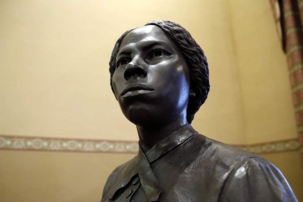 A bronze statue of abolitionist Harriet Tubman is seen at the Maryland State House, Feb. 10, 2020, in Annapolis, Md. 