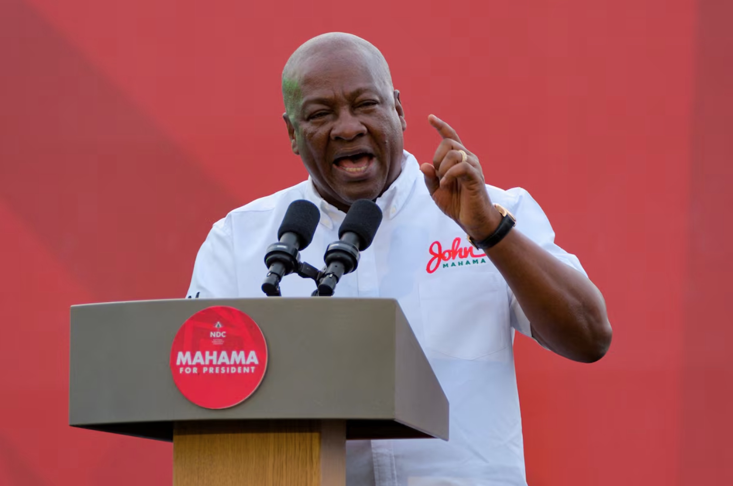 Ghana's former president and current main opposition National Democratic Congress (NDC) party presidential candidate John Dramani Mahama, 65, addresses supporters during a political campaign launch ahead of December polls, in Tamale, Ghana, July 27, 2024. 