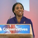 Britain’s Member of Parliament Kemi Badenoch speaks after being elected as the new leader of the opposition Conservative Party, in London, Saturday, Nov. 2, 2024.