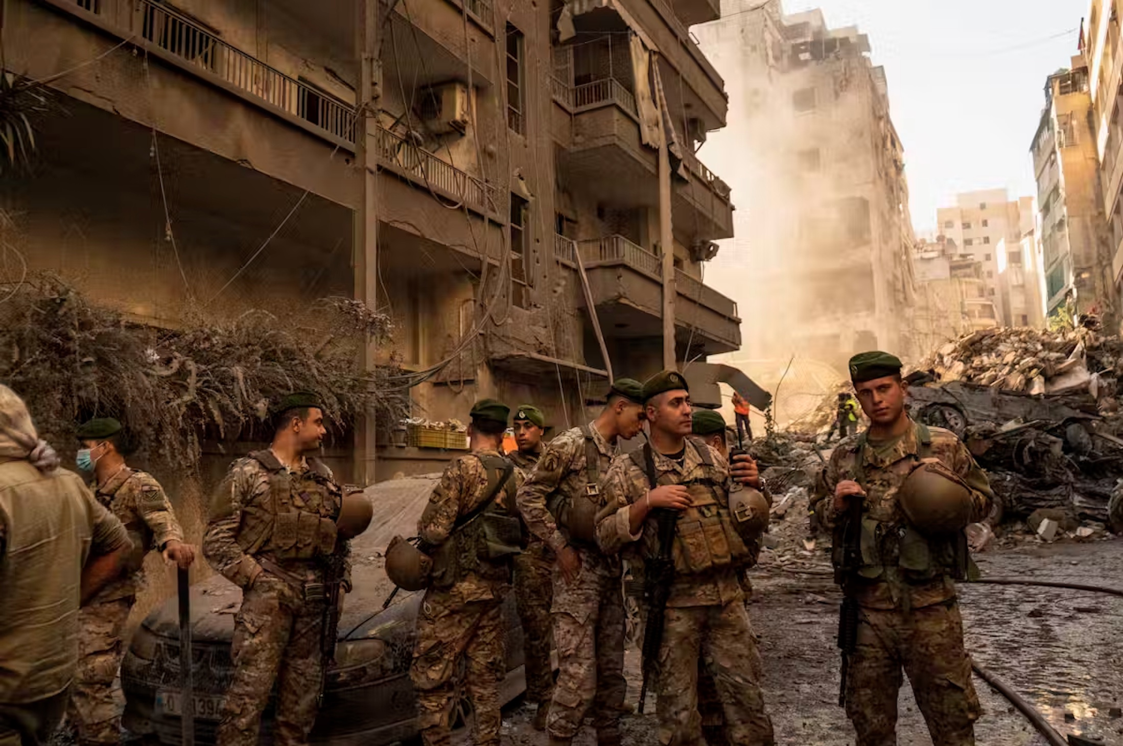 The Lebanese Army surveys the ground after an Israeli strike in Basta, central Beirut, on Nov. 23, 2024. 