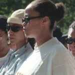 Malcolm X’s daughters Malikah Shabazz, left, Attallah Shabazz, second from left, Malaak Shabazz, third from left, and Gamilah Shabazz, talk to the media outside the Jacobi Medical Center in the Bronx borough of New York, following the death of their mother, Betty Shabazz, June 23, 1997.