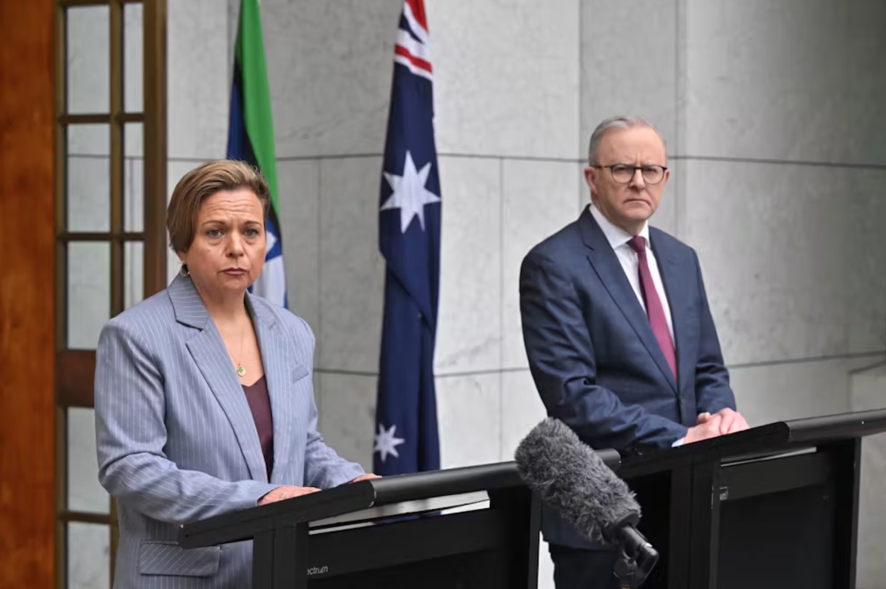 Minister for Communications Michelle Rowland and Prime Minister Anthony Albanese announced the age limit at a press conference at Parliament House in Canberra, Thursday, November 7 2024.