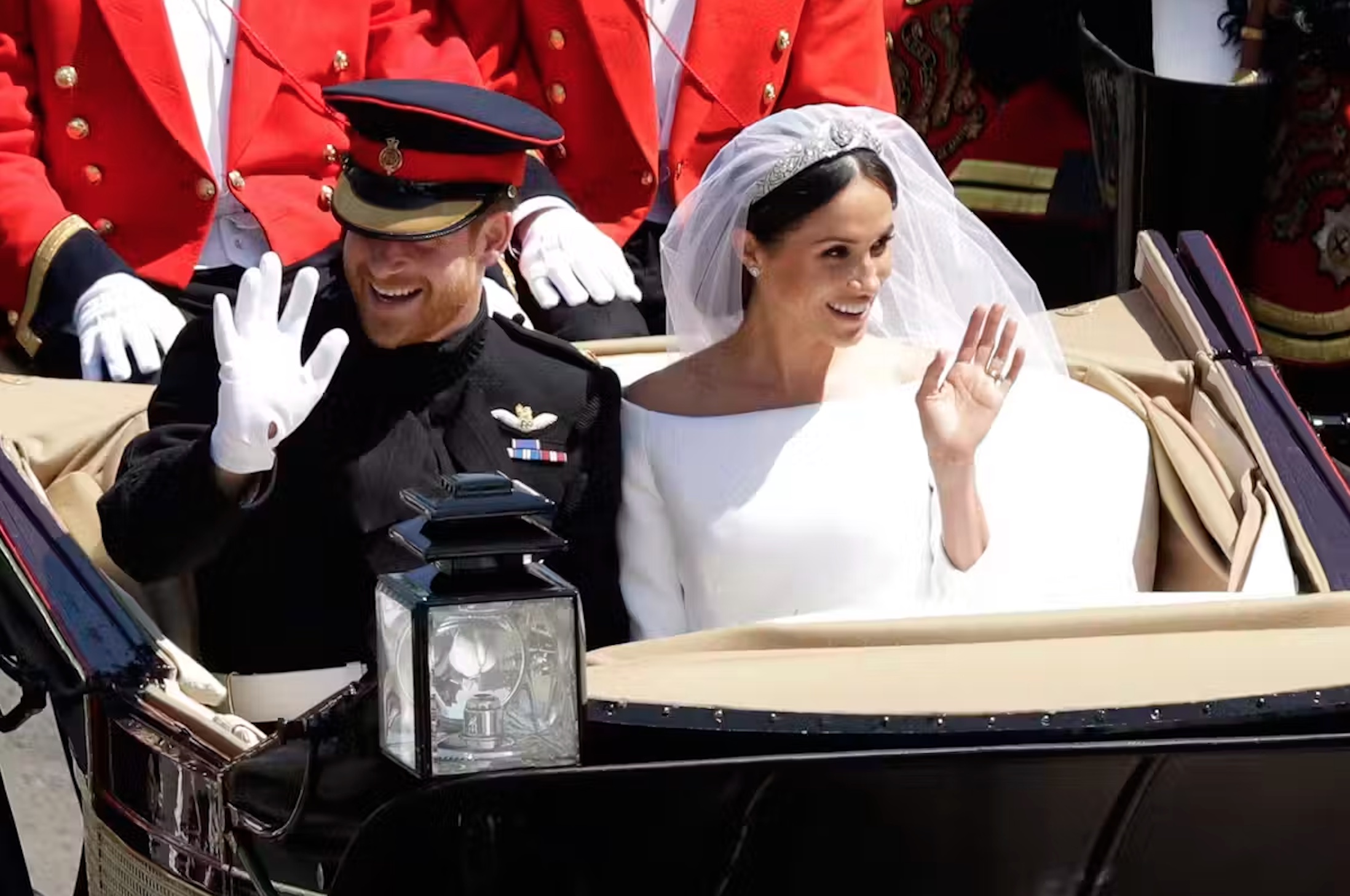 Prince Harry and Meghan Markle on their wedding day outside Windsor Castle in May 2018. 