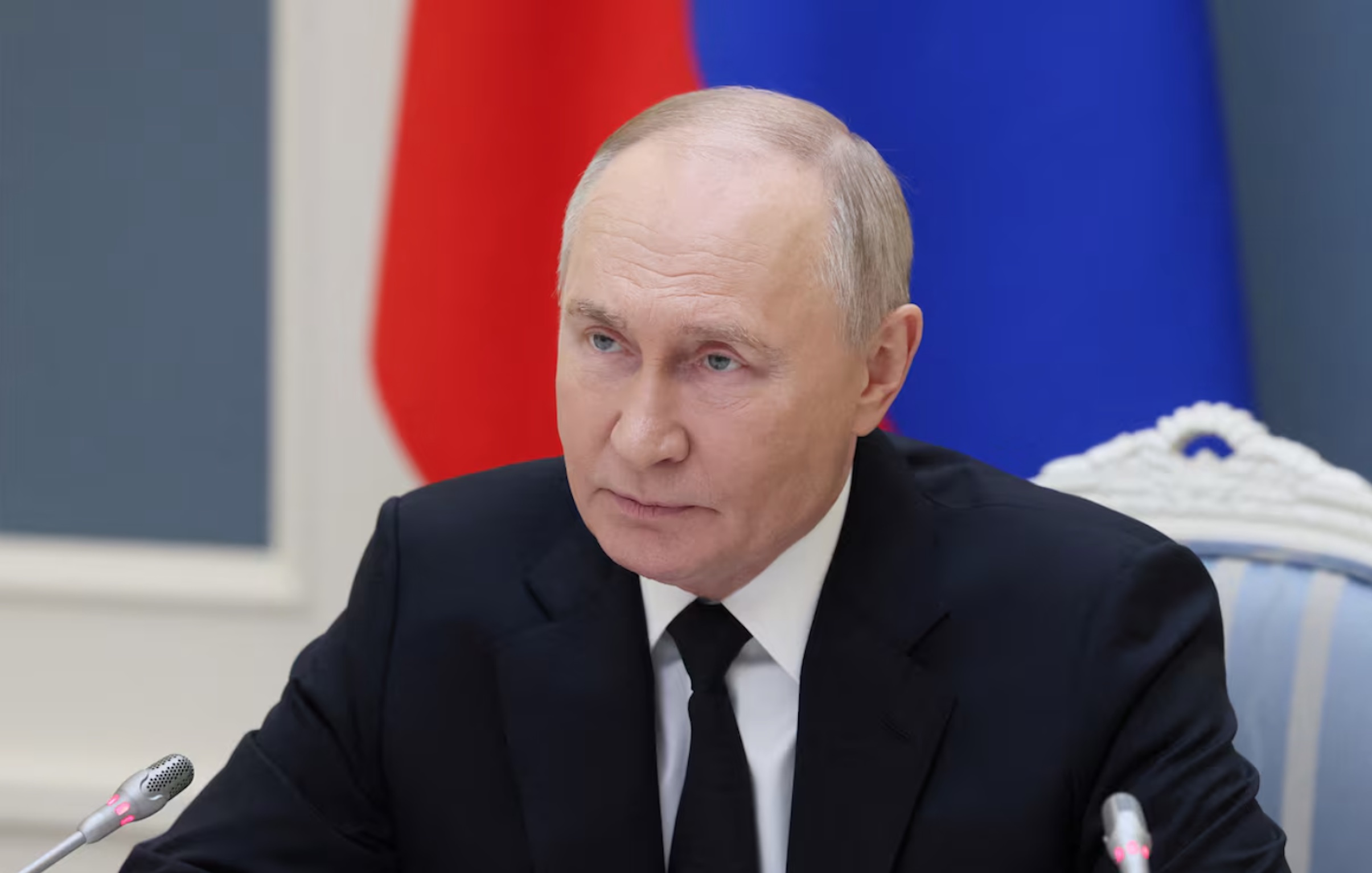 Russian President Vladimir Putin conducts an exercise of Russia's strategic nuclear deterrence forces to train actions of officials on operating nuclear weapons with practical launches of ballistic and cruise missiles, via video link at the Kremlin, in Moscow, Russia October 29, 2024. 