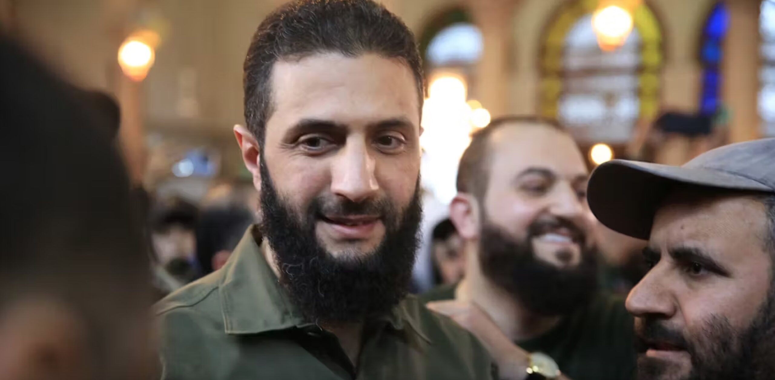 Supporters greet Abu Mohammed al-Golani as the Umayyad Mosque in Damascus on Dec. 8, 2024.