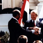 Anwar El Sadat, Jimmy Carter and Menachem Begin at the White House to sign the 1979 Egypt–Israel peace treaty.