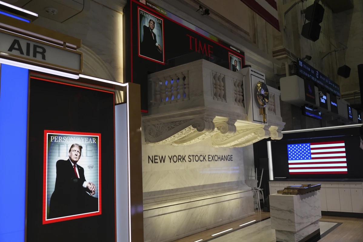 A cover of Time magazine’s person of the year, shows President-elect Donald Trump, before a ceremony at the New York Stock Exchange, Thursday, Dec. 12, 2024, in New York. 