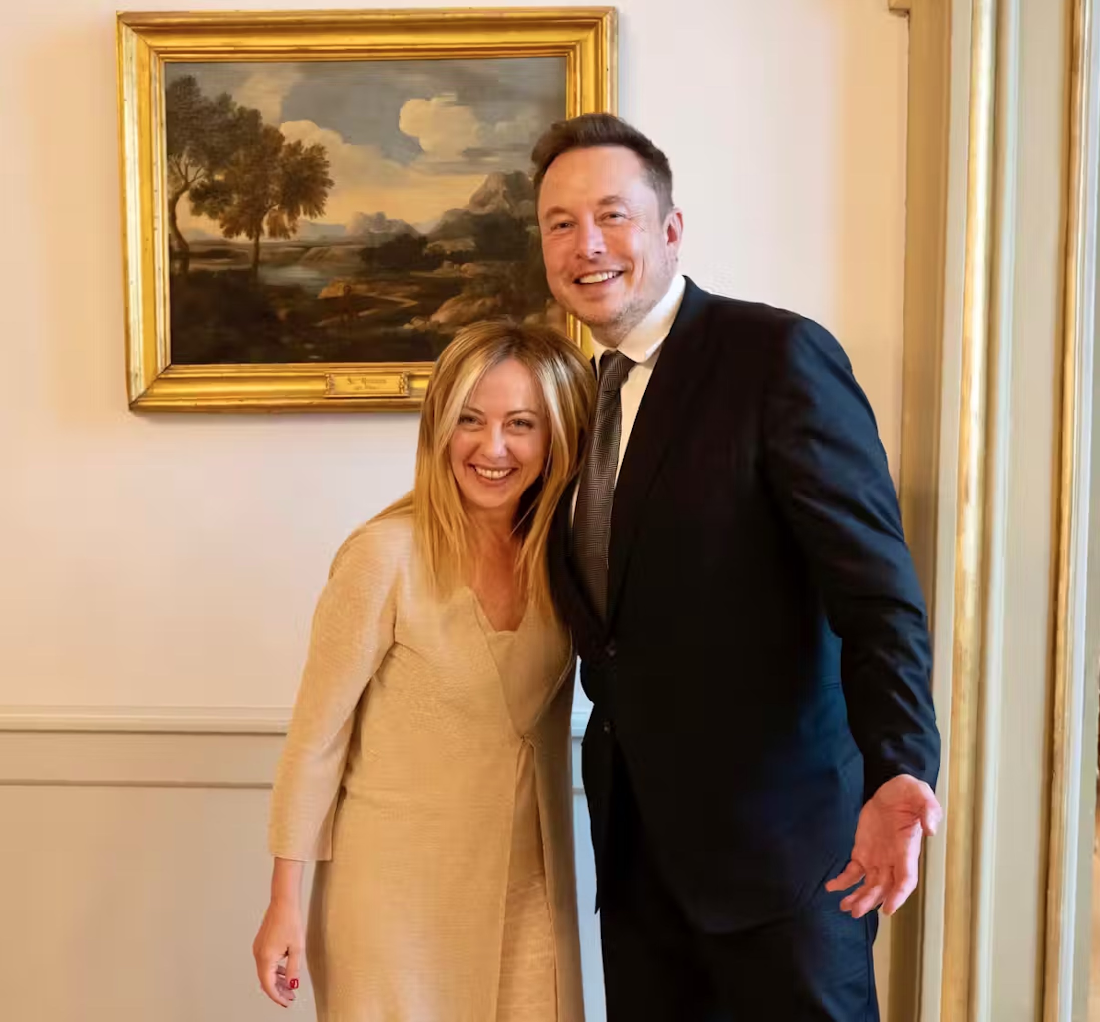 Elon Musk and Giorgia Meloni. Meeting in Rome in 2023. 