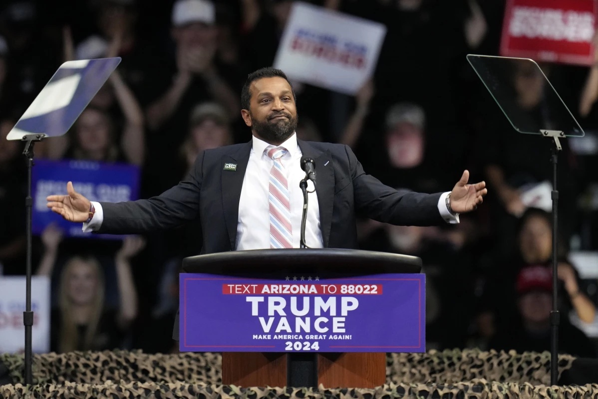 Kash Patel speaks before Republican presidential nominee former President Donald Trump at a campaign rally at the Findlay Toyota Arena Oct. 13, 2024, in Prescott Valley, Ariz. 