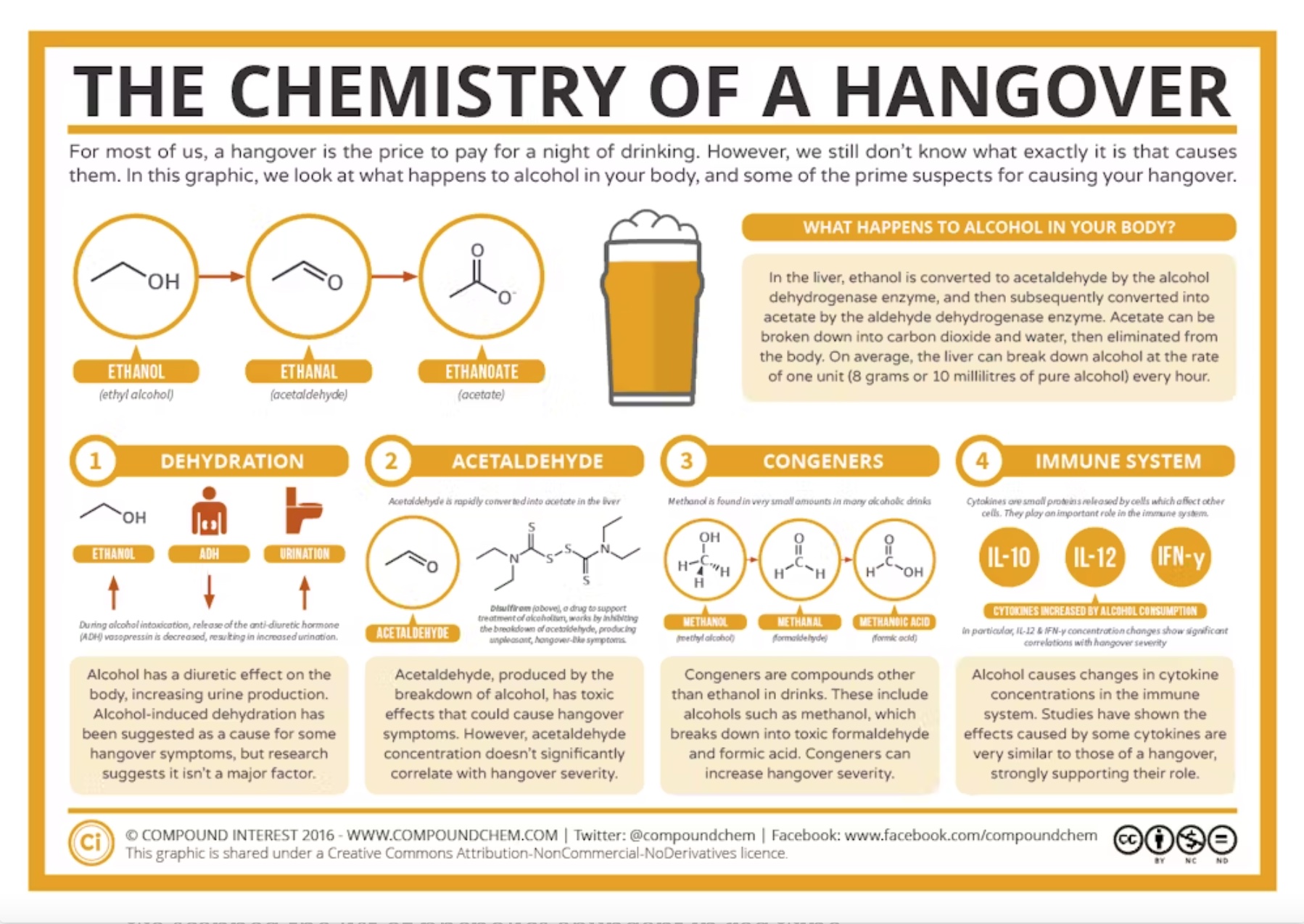 Leftover acetaldehyde not converted into acetate can cause hangover symptoms. 