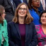 Sarah McBride, center, is the first out transgender member of Congress.