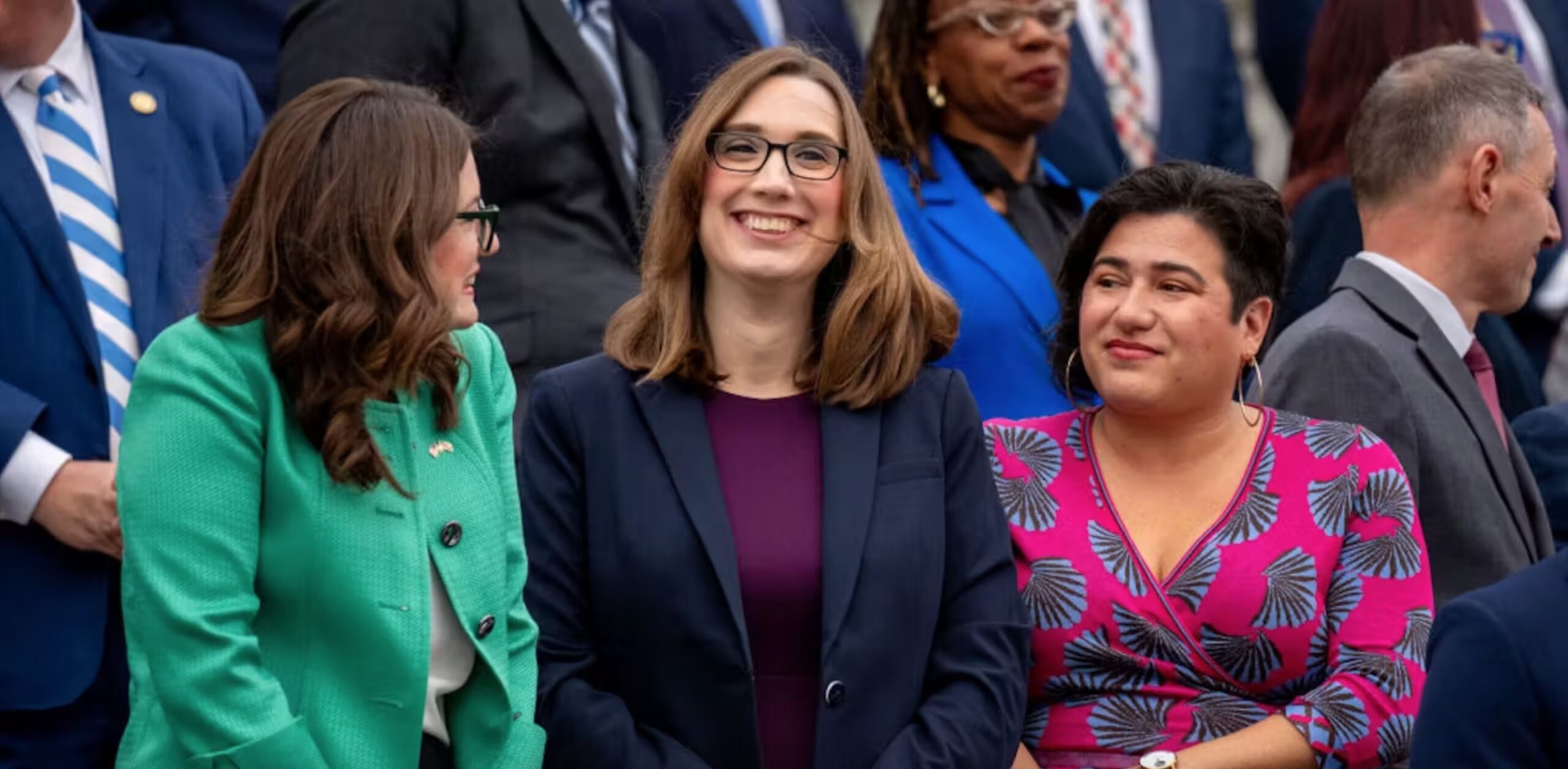 Sarah McBride, center, is the first out transgender member of Congress. 