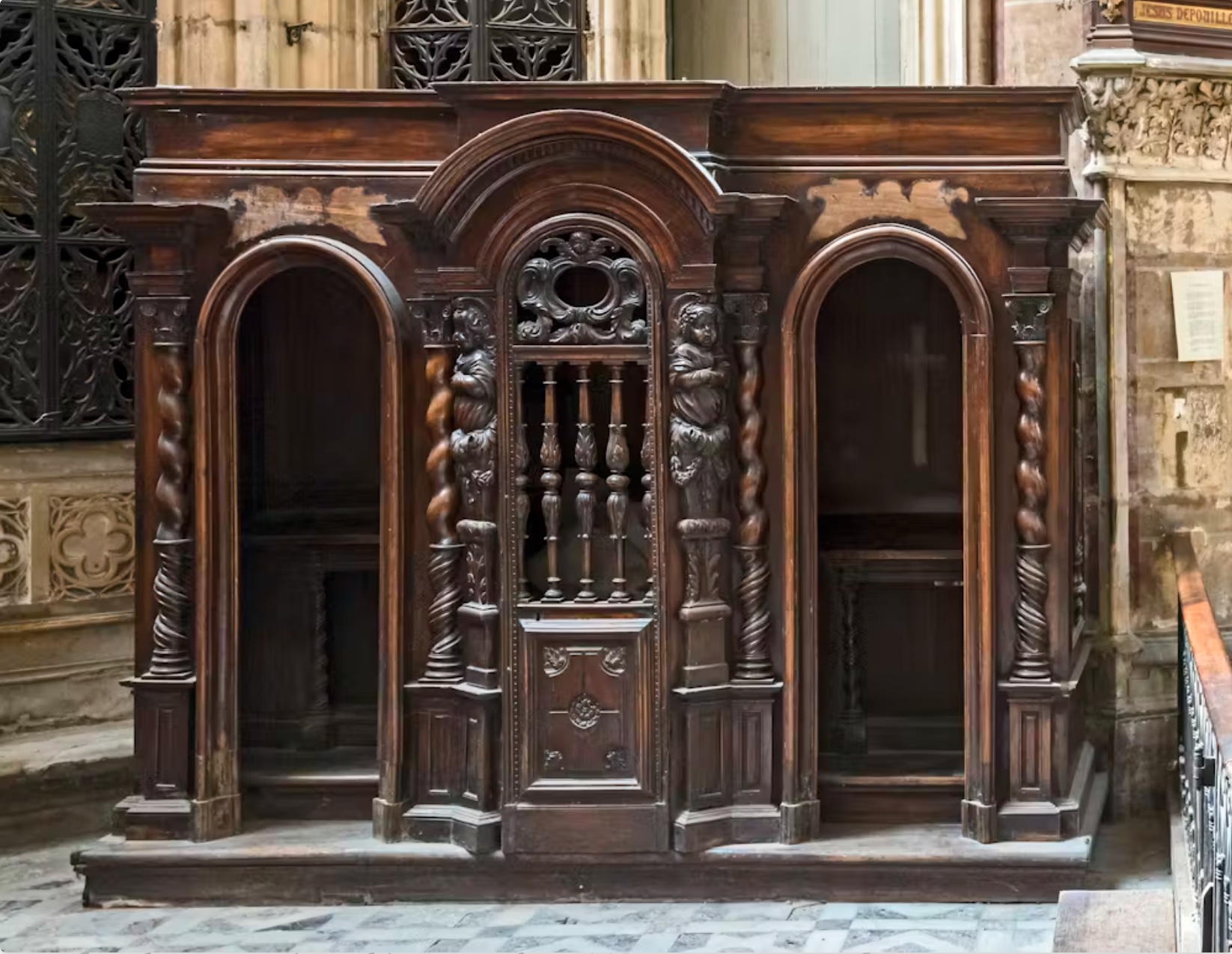 A 17th-century confessional at the Toulouse St. Stephen’s Cathedral. 