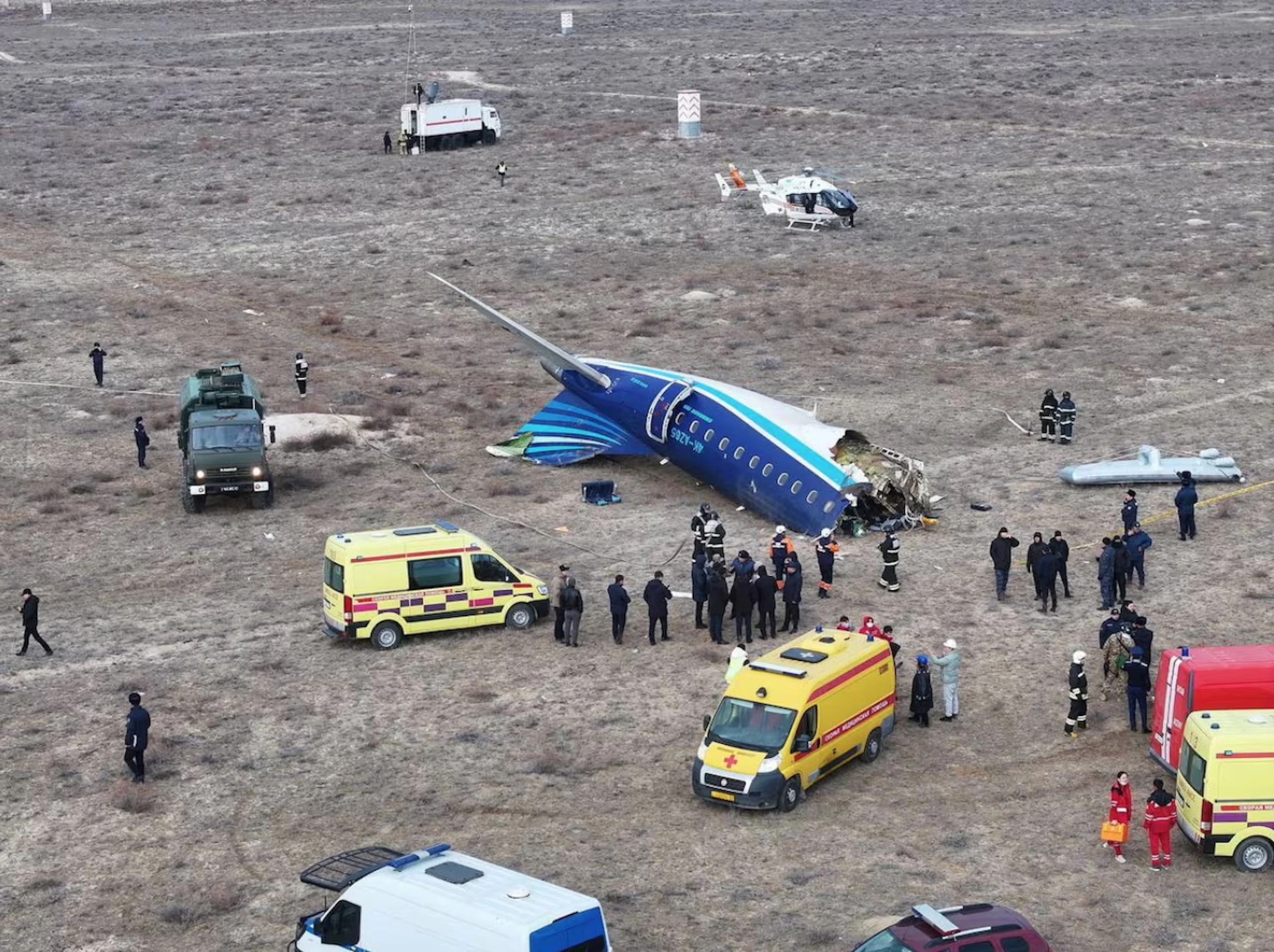 A drone view shows the crash site of an Azerbaijan Airlines passenger plane near the city of Aktau, Kazakhstan December 25, 2024. 