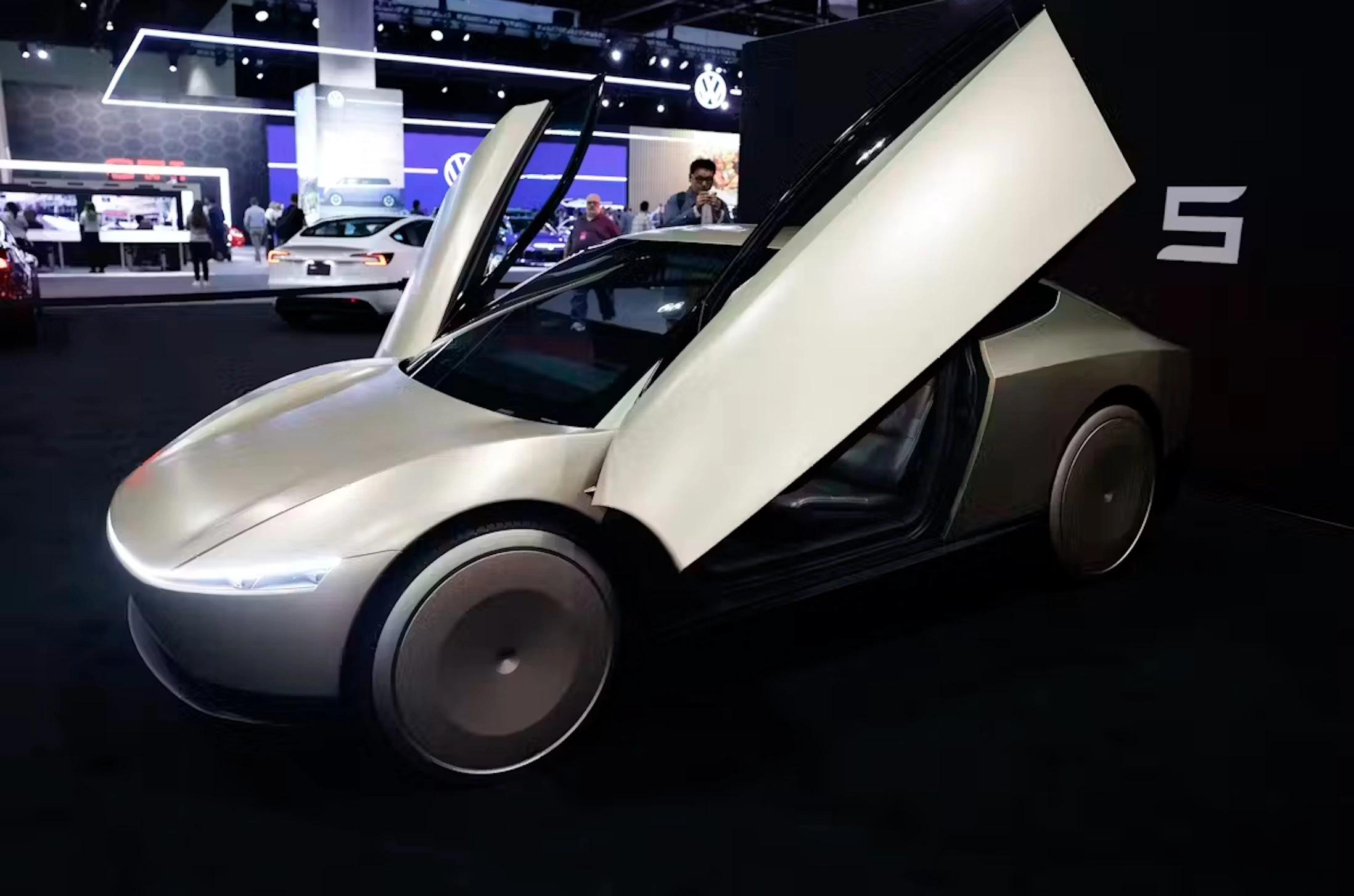 Tesla’s Cybercab robotaxi, pictured at the LA Auto Show this year. 