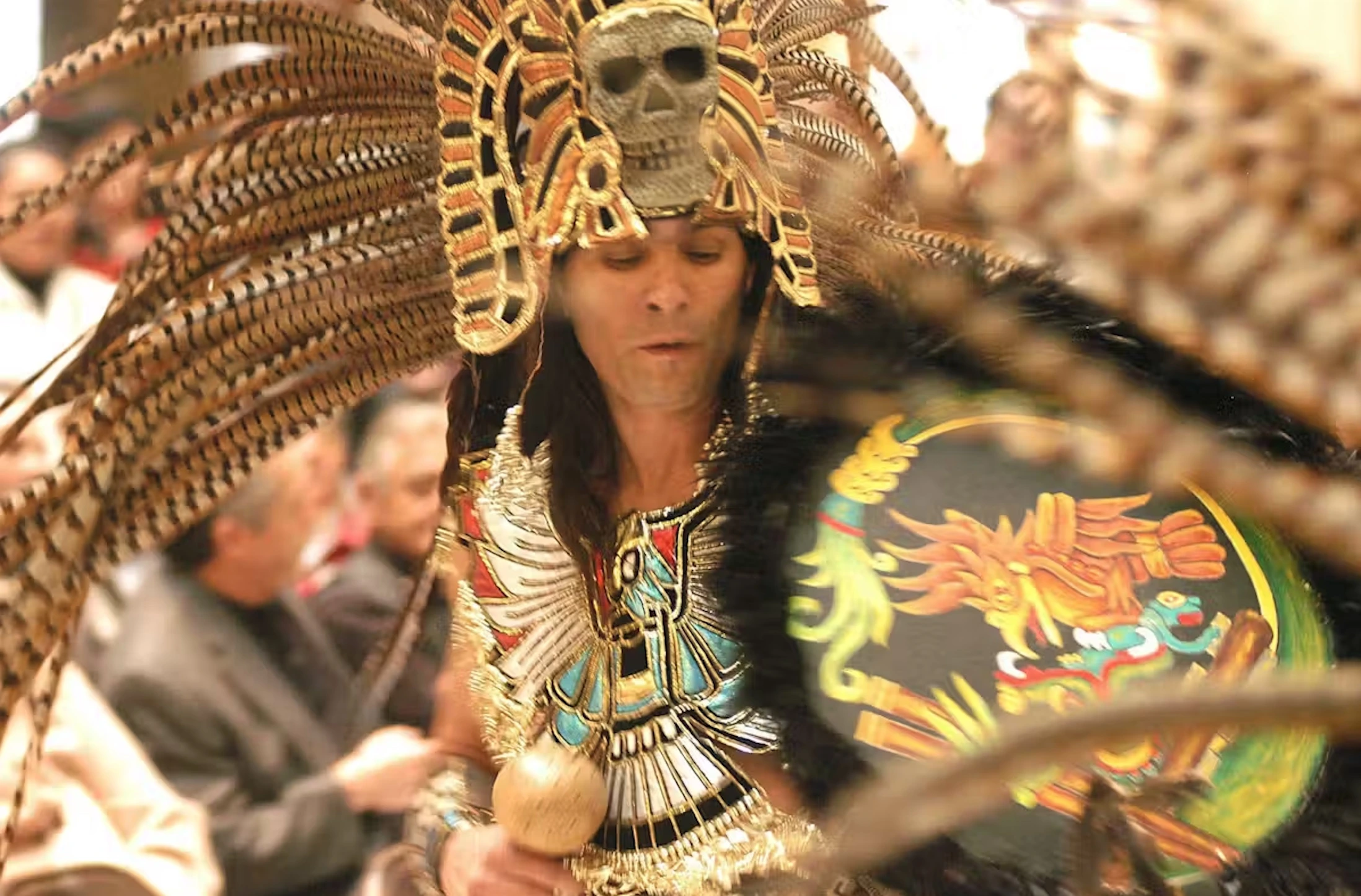 A member of the Danza Azteca performs in Santa Fe, New Mexico in 2006 at an event recognizing the Treaty of Guadalupe Hidalgo that brought an end to the Mexican-American War in 1848. 