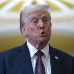 President-elect Donald Trump talks to reporters after a meeting with Republican leadership at the Capitol on Wednesday, Jan. 8, 2025, in Washington.