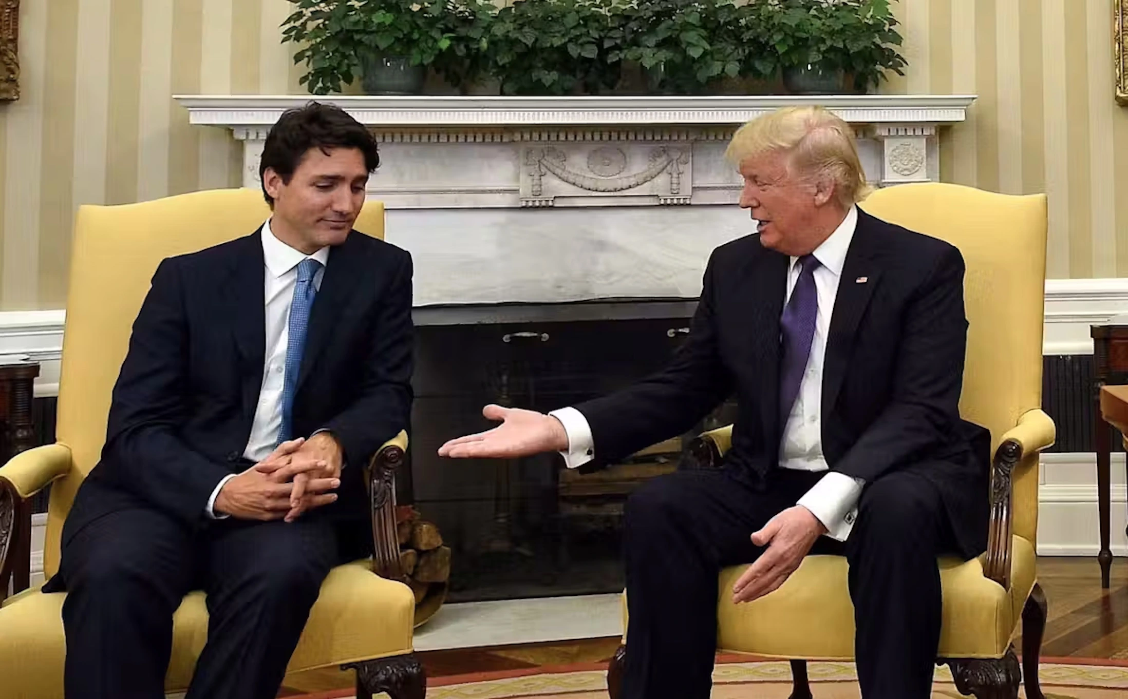 Prime Minister Justin Trudeau meets with Trump in the White House in February 2017. 